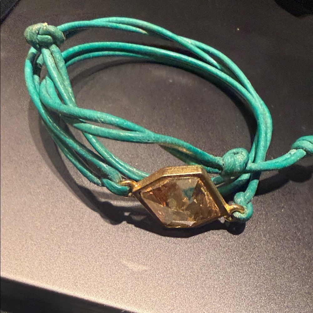 Turquoise and Gold Women's Leather Wrap Bracelet - Gold Stone